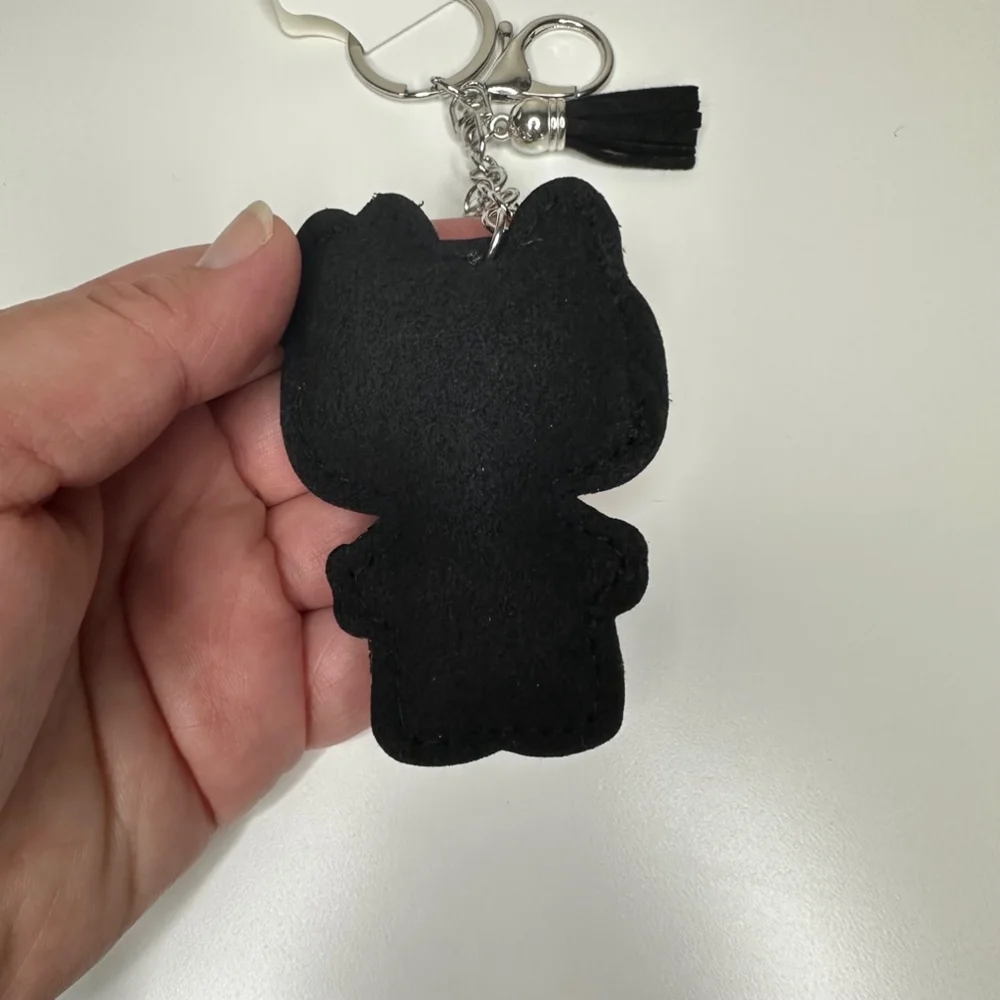 NWT Rhinestone Hello Kitty Keychain Bag Charm Black Vegan Suede